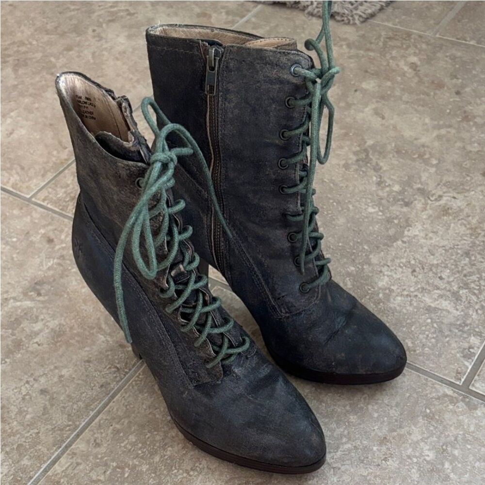 Frye Harlow Lace Up Boots Womens Size 8.5M Brown Distressed Leather Heels - Picture 6 of 6